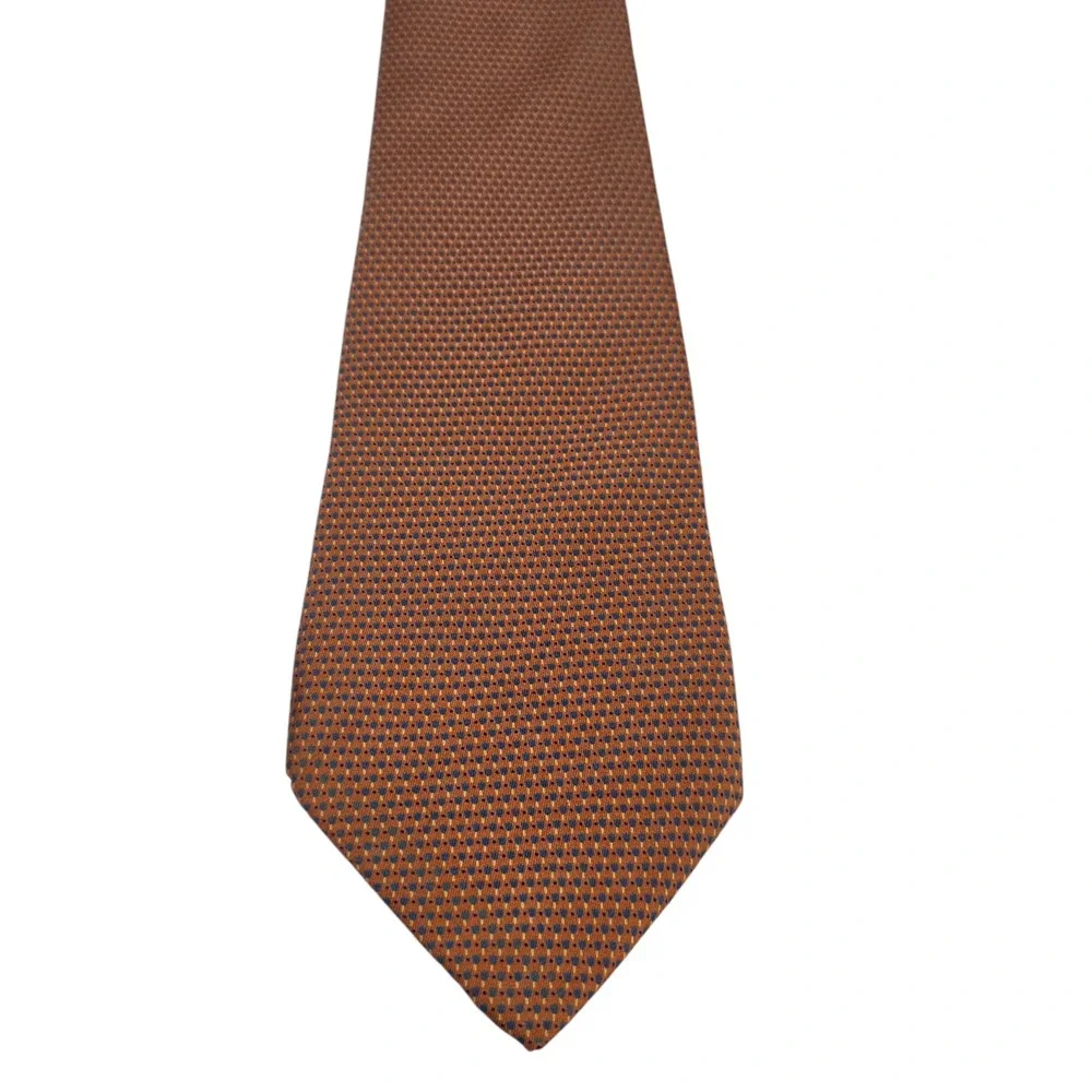 Christian Dior Men Necktie Orange Micro Dot Silk Handmade Floral Designer Formal